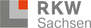 Logo von RKW Sachsen mit grauem und rotem Design